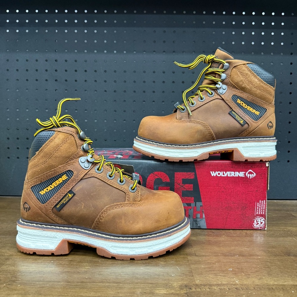 New W/ Box! Women's Wolverine Hellcat 6" CarbonMax Toe Brown Leather Work Boots